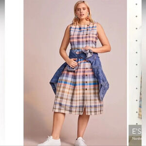 Plaid Button-Front Midi Dress in Pastel Multi